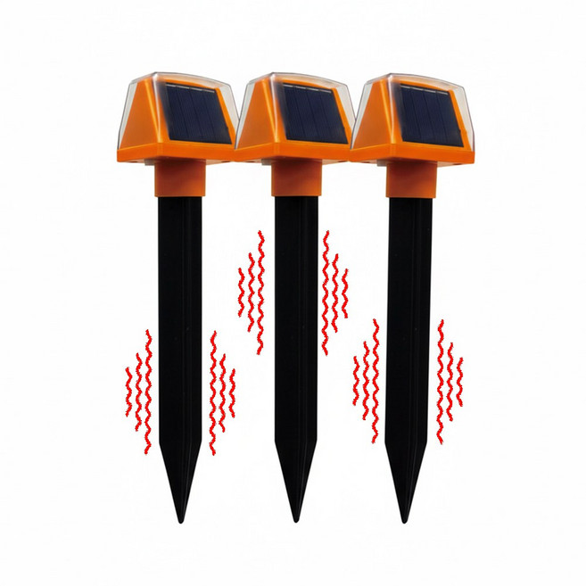 앞뒤감지센서2개 태양광 야생동물 퇴치기 차우(진동+초음파+LED불빛+경고음), 뱀두더지퇴치기(3개1묶음)