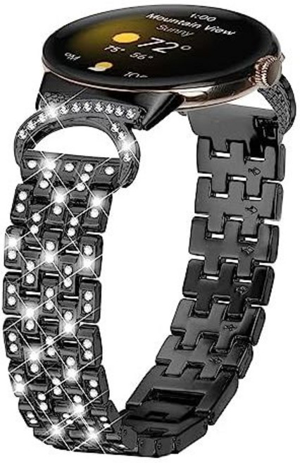 구글 픽셀 2022 호환 시계줄 스테인리스 스틸 소재에 블링블링한 라인스톤 장식이 있는 조절 가능한 교체용 시계줄 (구글 스마트워치 출시 모델용)