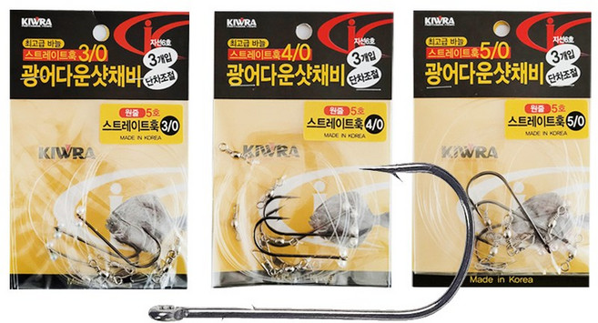 키우라 스트레이트훅 광어다운샷채비(K-302) / 광어낚시바늘, 1개, 3개입