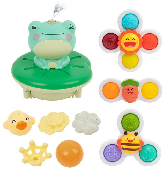 리틀클라우드 유아 장난감 2종 모음, 흡착 딸랑이+개구리 목욕놀이, 1개