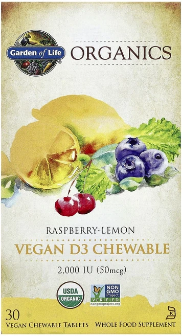 Garden of Life Organics 비건 D3 츄어블 라즈베리-레몬 비건 츄어블 30정, GardenofLifeOrganics비건D3츄어블라즈베, 1개 - 쿠팡