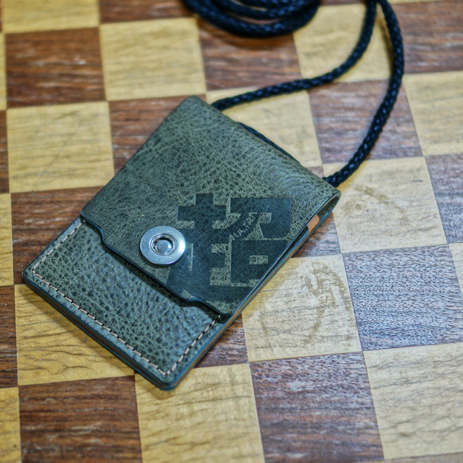 천연 가죽 ID & 카드 목걸이 (커버형 V2 - 모스그린)