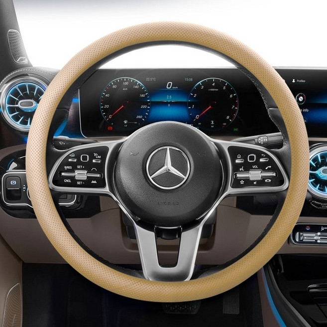 프리미엄 타공 가죽 핸들 커버 차량용 카바 자동차 실리콘 차량 용품, R69052M(브라운