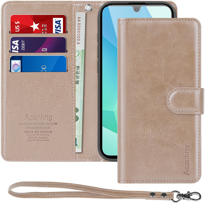 아칸크 삼성 갤럭시 A16 LTE/5G 가죽 다이어리 지갑 케이스+ 핸드 스트랩 세트