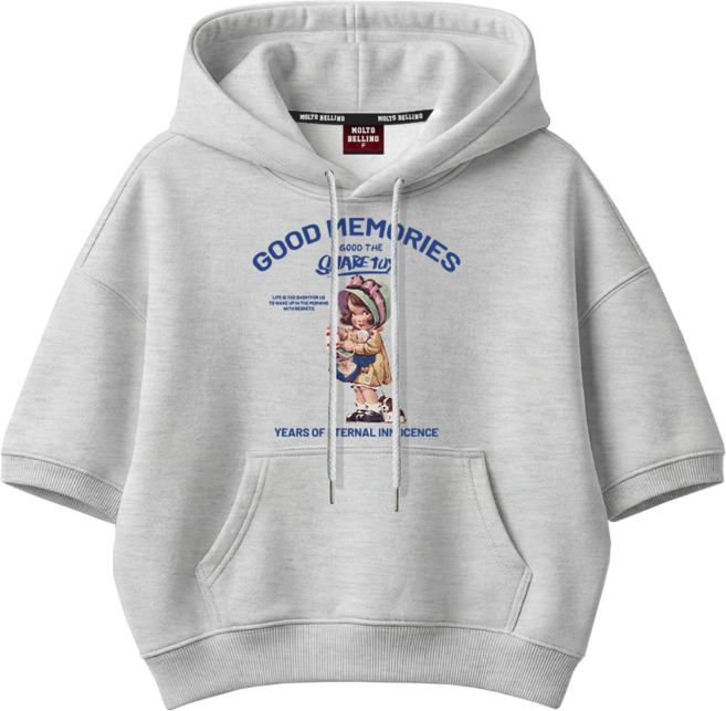 몰토벨리노 SF 굿메모리 여성 오버핏 세미크롭 반팔 후드티