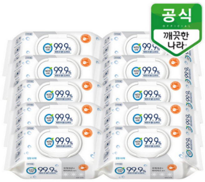깨끗한나라 99.9% 손소독 물티슈 휴대용, 60매, 10개