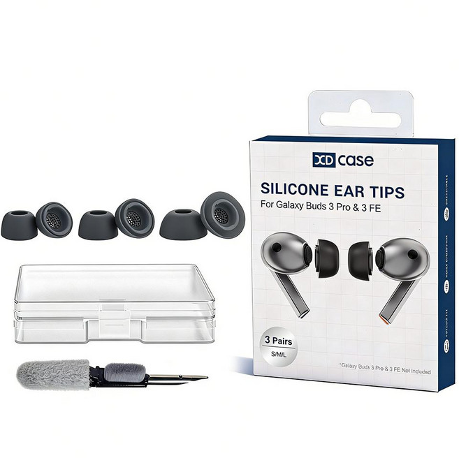 XDcase 갤럭시 버즈 실리콘 이어팁 3쌍 보관 및 청소 키트 포함 청소 브러시 포함, 1개, 진회색, 갤럭시 버즈3 프로
