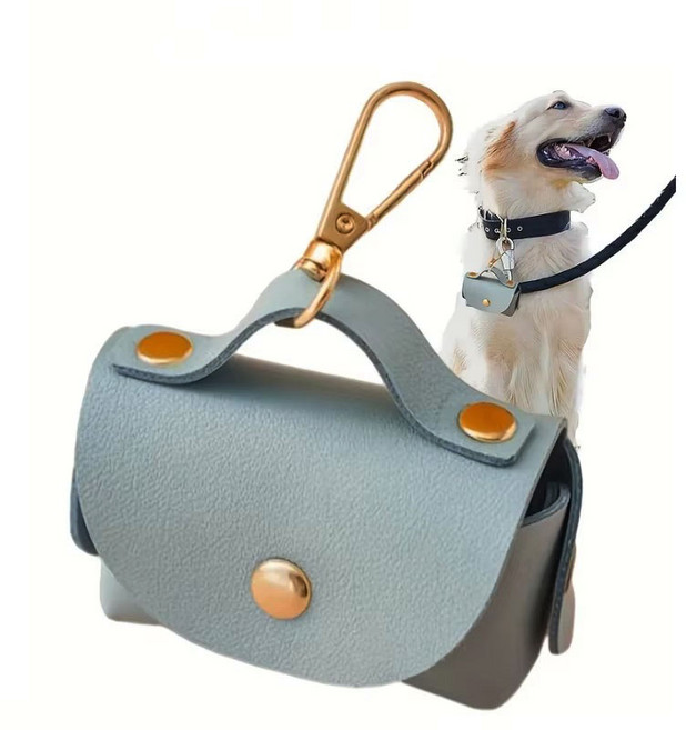 GLGO 글고 강아지 배변봉투 케이스 고급 가죽 풉백 파우치 산책 필수 용품, 1개, 1개입, 스카이블루