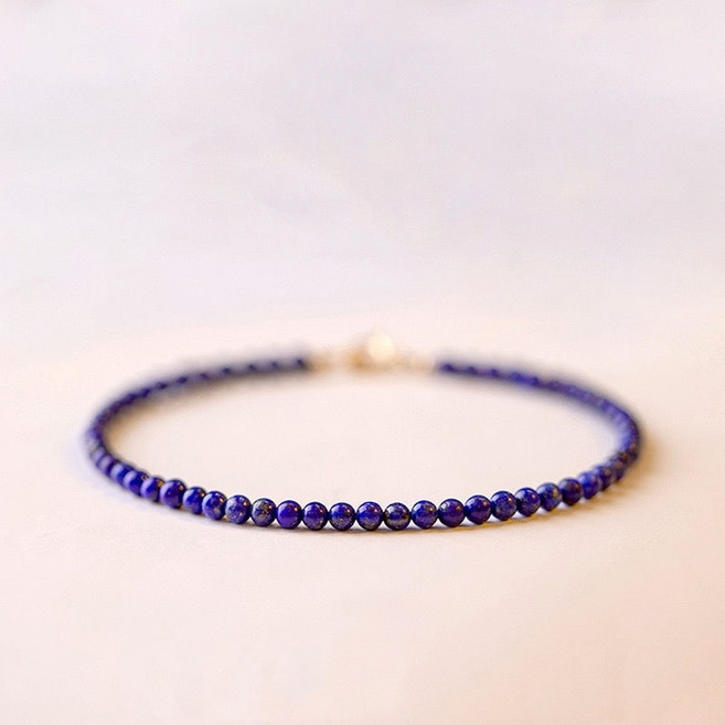 라피스라줄리 팔찌 천연 청금석 라운드 3mm 14K 도금 by 리마린
