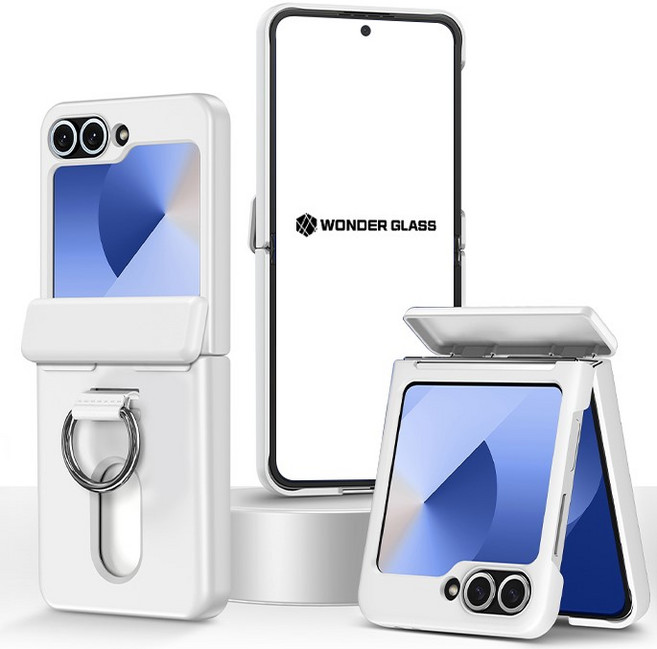 원더글라스 갤럭시 플립5 / 플립6 / 플립7 (Z플립5 / Z플립6 / Z플립7) 3in1 카드수납 핑거링 힌지보호 하드 케이스