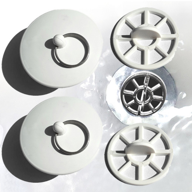 본라이프 국산 욕조 마개 거름망 이물질 머리카락 제거 욕조망 거름망 배수구망 욕실 배수구 걸음망 35mm, 화이트SET(마개2+거름망2)