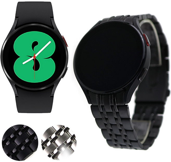 SM-R860 갤럭시워치4 40mm 호환 전용 스트랩 7줄 메탈밴드, 1. G4ME70BK 블랙, 1개