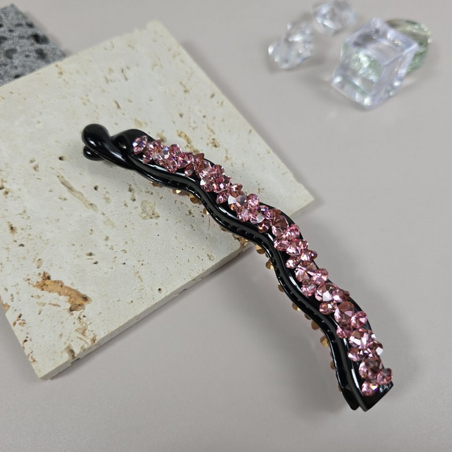 고급 큐빅 바나나핀 스톤 헤어핀 전체머리 반머리 화려한 백화점 머리핀