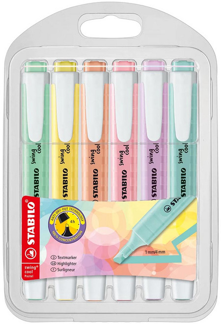 STABILO 樂酷馬卡龍色螢光筆 6色組 swing cool Pastel, ST275/6-08, 1個裝