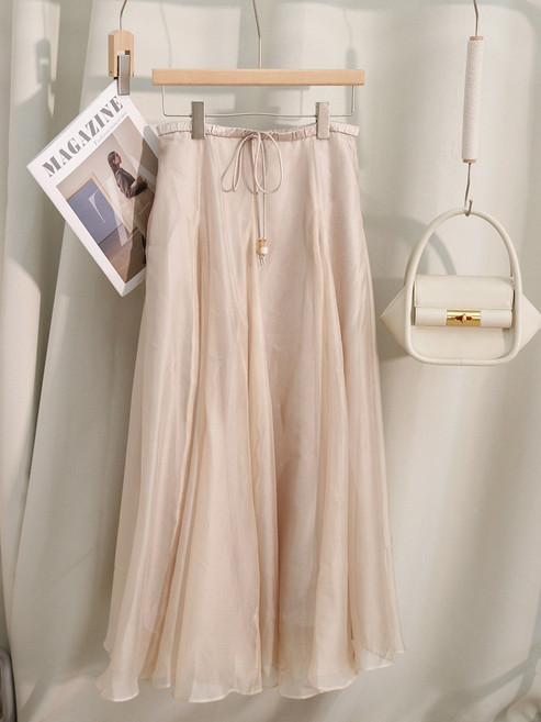 【重工微透】半身裙 網紗裙 長裙 仙女裙 紗裙 百褶裙 歐根紗面料 垂感A字大擺 春夏飄逸穿搭 度假約會必備