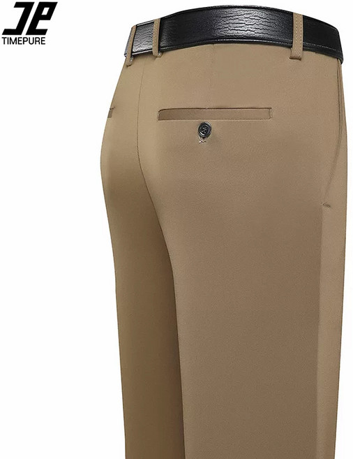 남성용 캐주얼 바지 와이드 중년 바지 얇은 일자 정장 바지 고탄성 캐주얼 슈트 팬츠