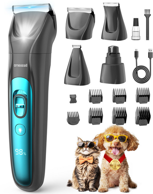 Oneisall 강아지바리깡+강아지발바닥바리깡 미용키트 | 소형견 전용 털정리 도구 세트, 1개, 블루 그레이