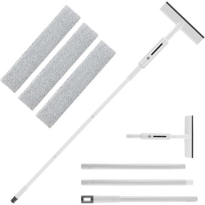 2 in 1 확장 창 청소 키트 양면 유리 스퀴지 클리너 먼지 떨이 걸레 전문 도구, With 3 cloth, 1개