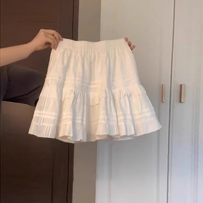 GUEFOON 大碼白色蛋糕裙半身裙女夏季小白裙防走光高腰顯瘦a字短裙蓬蓬裙