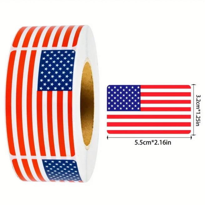 250개 방수 미국 국기 대용량 롤스티커 애국적인 데칼 봉투 선거 라벨 및 물품 식별용 미국국기 성조기 스티커 대외 행사용 외국인친구 선물용, 1개