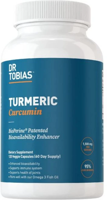 강황 바이오페린 블랙 페퍼가 함유된 닥터 토비아스 커큐민 위 엑스트라 스트렝스 95% 커큐미노이드가 포함된 용량당 1500mg 캡슐 120개, 1개, 120정 - 쿠팡