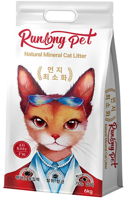 RUNLONG PET 고양이 모래 벤토나이트 오리지널 대용량 먼지없는 가는입자 캣 샌드, 6kg, 1개, 무향