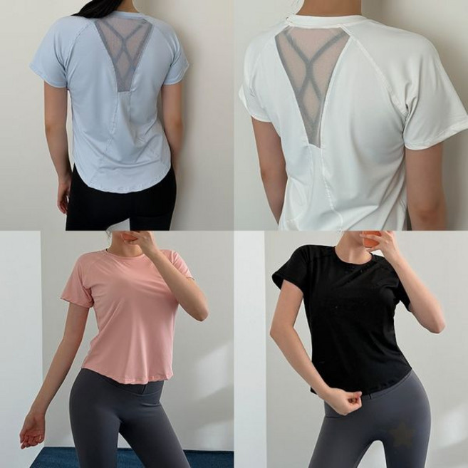 여성 운동복 반팔티 백트임 메쉬 요가상의 헬스복 트레이닝 티셔츠