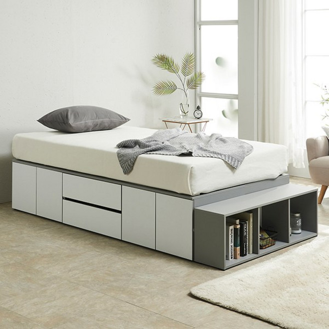 퍼즐 무헤드 침대 SS (서랍중앙1+도어2)+독립봉합 매트리스, 메이플화이트