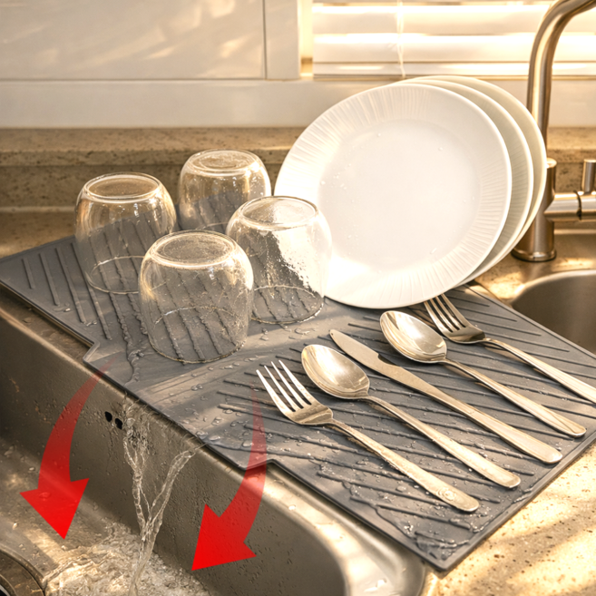 본푸름 물기쏙쏙 식기 건조 매트, 1개, 그레이, 1단