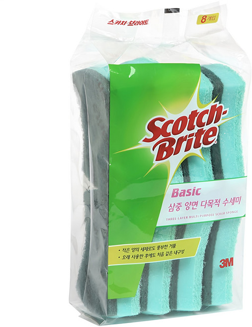 스카치브라이트 베이직 삼중양면 다목적 수세미, 8개입, 1개