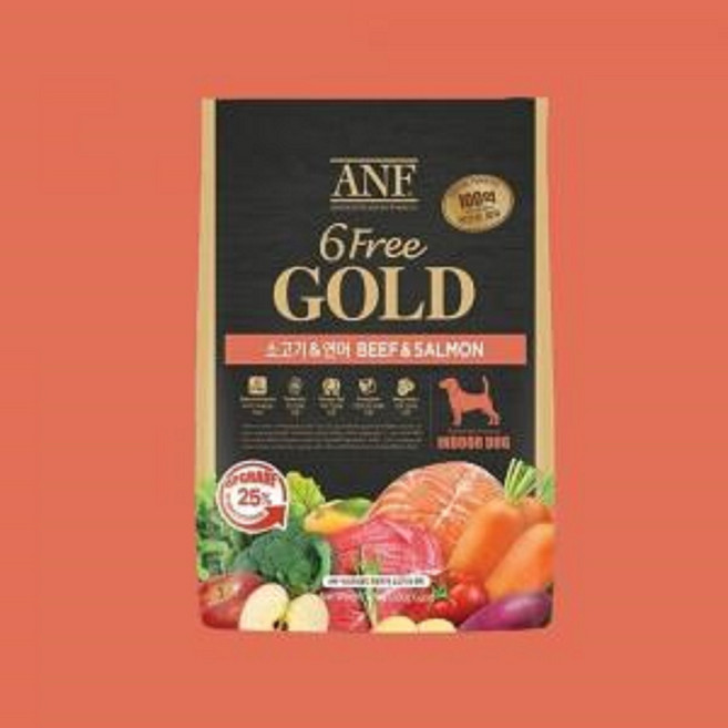 당일출고(최근입고분)ANF 식스프리골드 인도어 독 소고기&연어 강아지사료 증정)헬로연어치킨껌 1개, 3.6kg, 소+연어