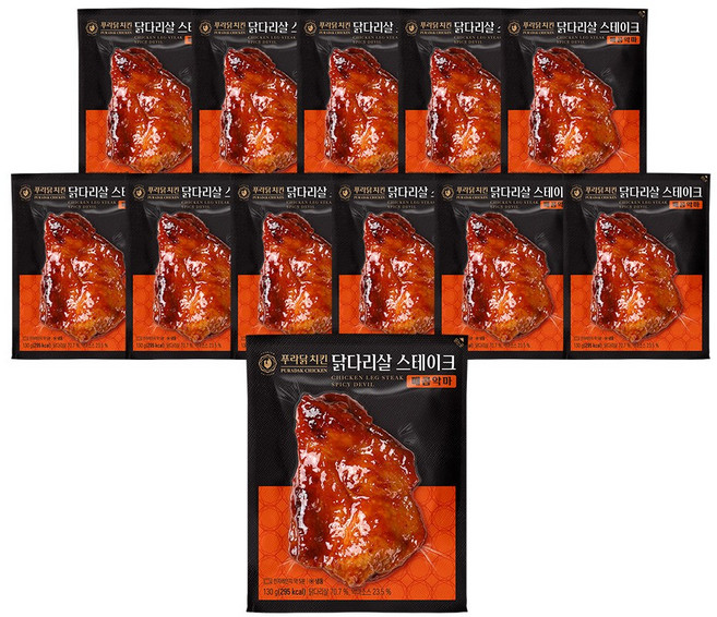 [무료배송/당일발송] 푸라닭 국내산 순살 닭다리살 스테이크 매콤악마, 130g, 12개