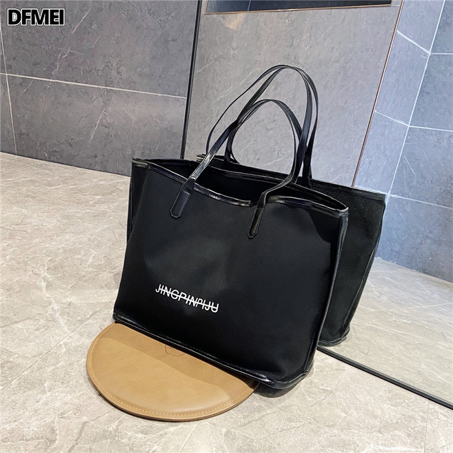 DFMEI 大容量包包高級感通勤托特包女新款時尚百搭手提單肩帆布包潮, 黑色