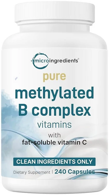 Micro Ingredients 순수 메틸화 B 복합체 240캡슐 | 메틸폴레이트 B12 티아민 이노시톨 콜린 및 지용성 비타민 C가 함유된 11-in-1 포뮬러 |, 1개 - 쿠팡