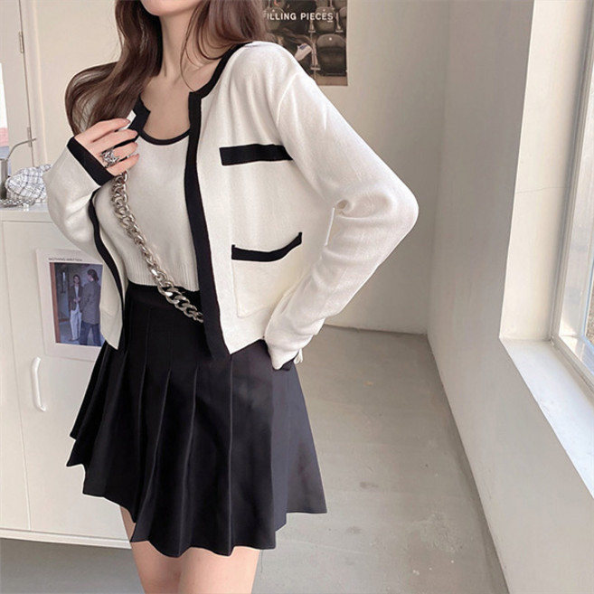 라라홀리 러블리 청순핏 배색 니트 나시탑 가디건 투피스