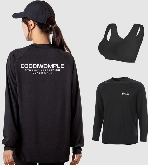 (사은품 증정 이너 브라탑) + 루즈핏 래쉬가드 상의 빅사이즈 체형커버 비치웨어 물놀이 수영복 자외선차단