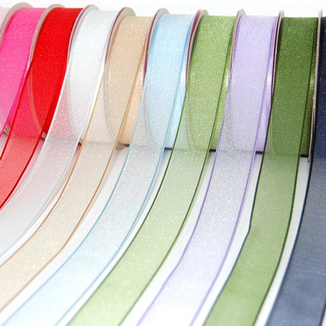 (AES) 펄 오간디 리본 25mmx16yd 1롤 끈, 크림