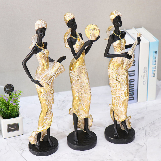 금박 인디언 악기 여인 인테리어 장식품 3P