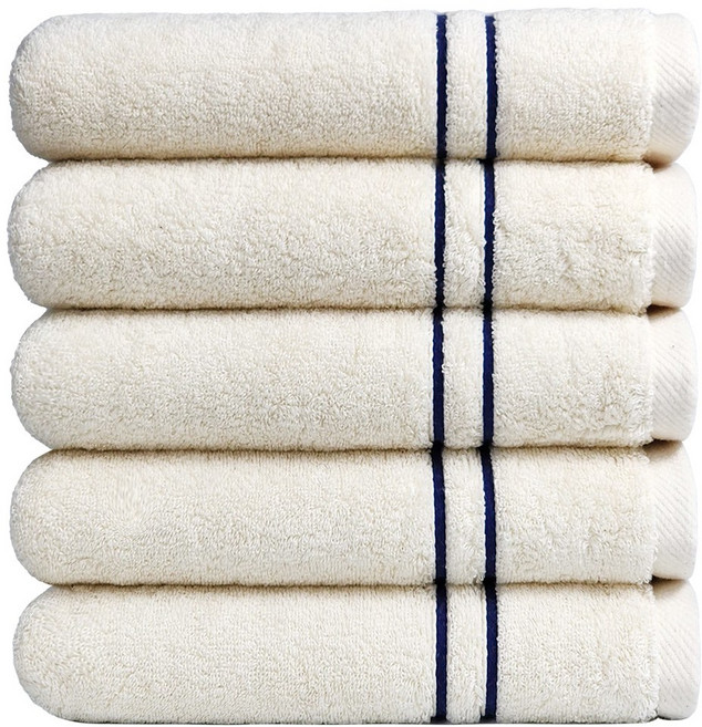 국산 무염색 코마사 40수 200g 부드러운 데코 라인 고리형 호텔수건, 5개, 네이비