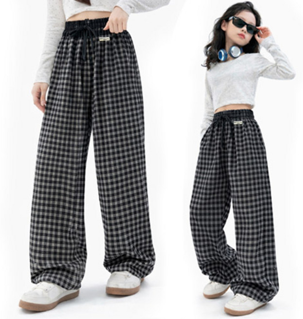잔체크와이드 바지
