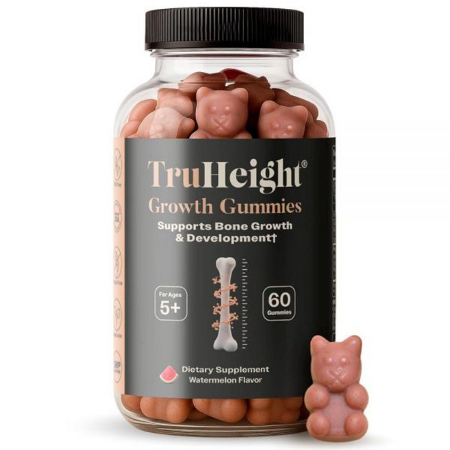 TruHeight Growth Gummies (수박) 어린이 및 청소년을 위한 천연 성장 보충제 - 비타민 D K 칼슘 아슈와간다 뼈 강도 D3 K2 피키 이터 키가, 1개