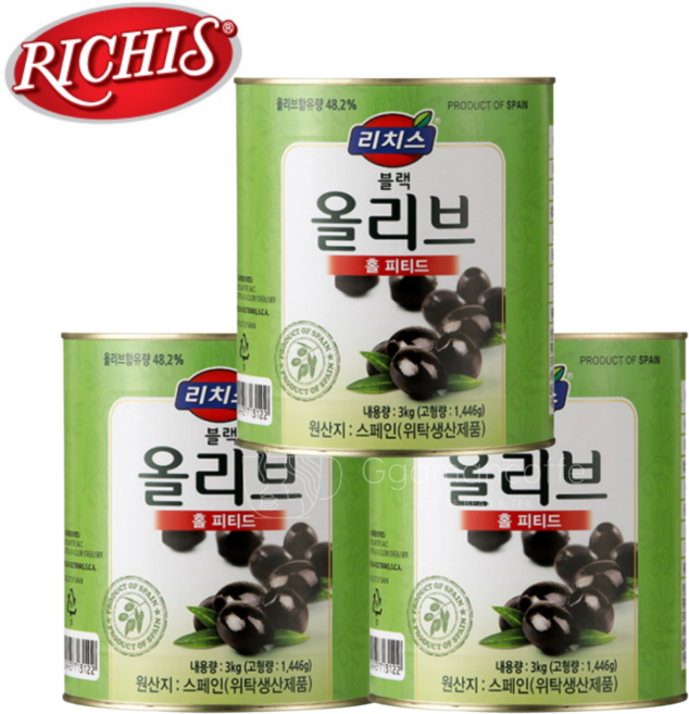 리치스 피티드 블랙 올리브 홀, 3kg, 3개