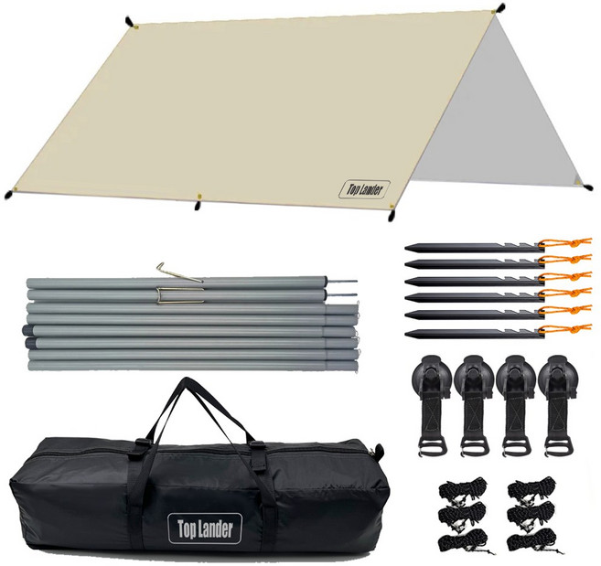 탑 랜더 대형 렉타 캠핑 방수 타프 차량용어닝 야외용 UV 차단, 타프 세트, 연한 카키
