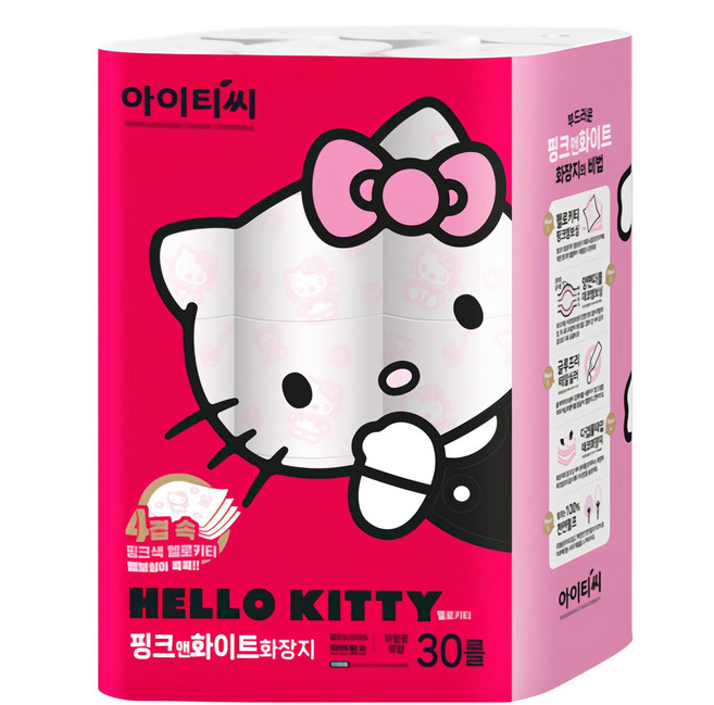 ITC 헬로키티 핑크앤화이트 천연펄프 4겹 화장지, 20m, 30개입, 1개
