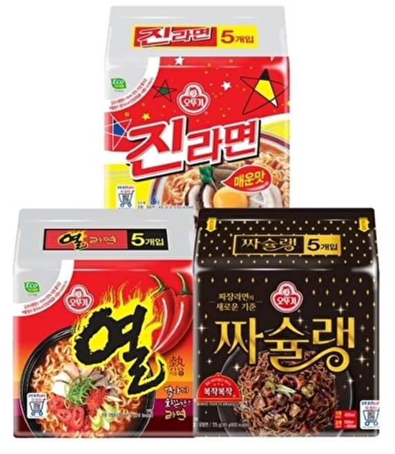오뚜기 진라면 5입 + 열라면 짜슐랭, 1개