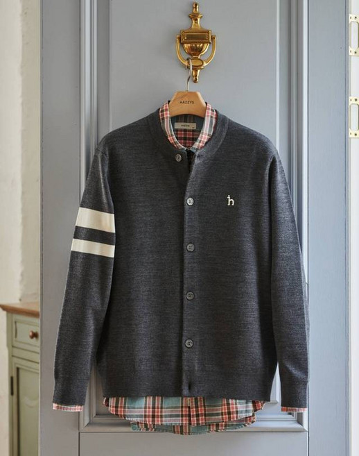 25FW 그레이 울혼방 소매 배색 라운드 가디건 HZSW5D200G2