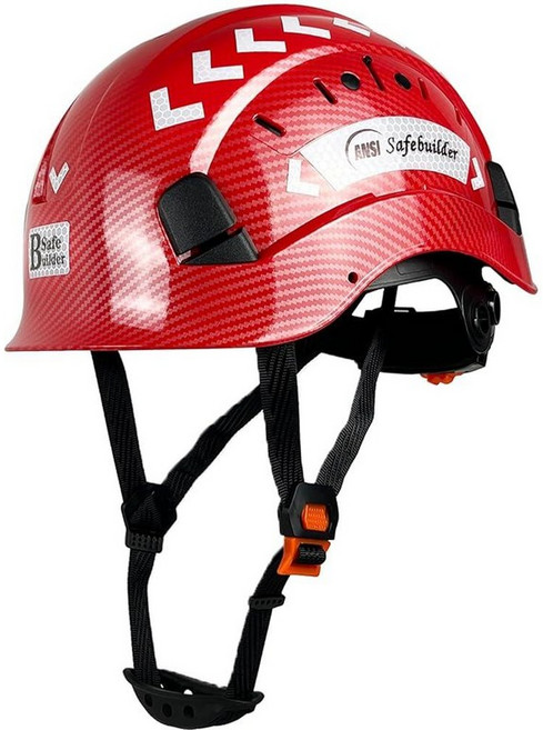 SAFEBUILDER ABS Work-at-Height and Rescue 하드 모자 슬롯 통기성 건설 안전 헬멧 조절 가능한 래칫 6포인트 서스펜션 ANSI Z89.1-14, 브라이트 레드 햇_161781