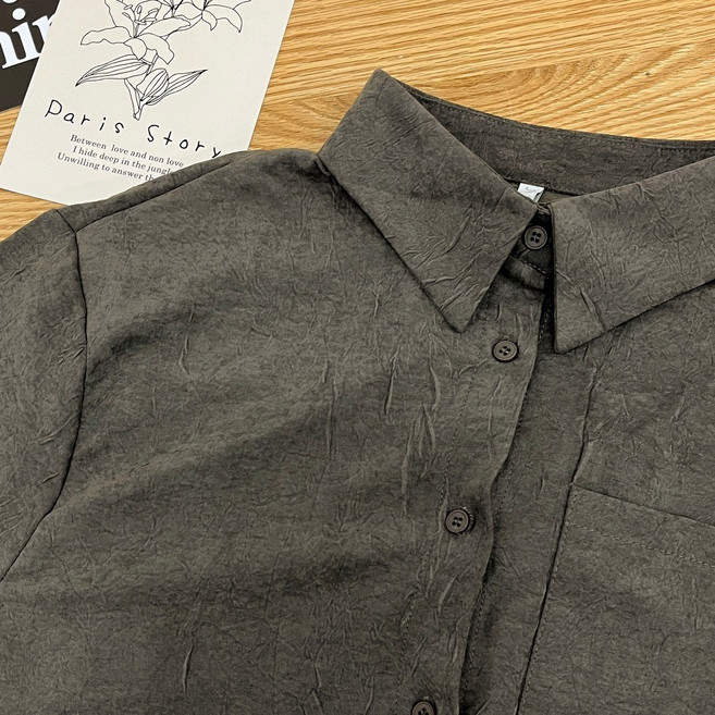 Fee 寬鬆磨毛絨布襯衫 單口袋 長袖 壓褶 素色上衣 襯衫外套
