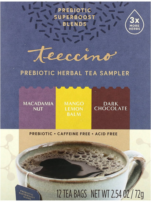 Teeccino 프리바이오틱 허브차 샘플러 3가지 맛 카페인 무함유 티백 12개 72g(2.54oz), Teeccino프리바이오틱허브차샘플러3가지맛카페인무함유