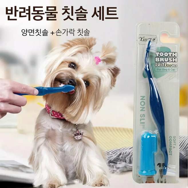 Anitwig 애완동물 양면칫솔 손가락칫솔 세트 pet toothbrush set, 1세트, 파란색